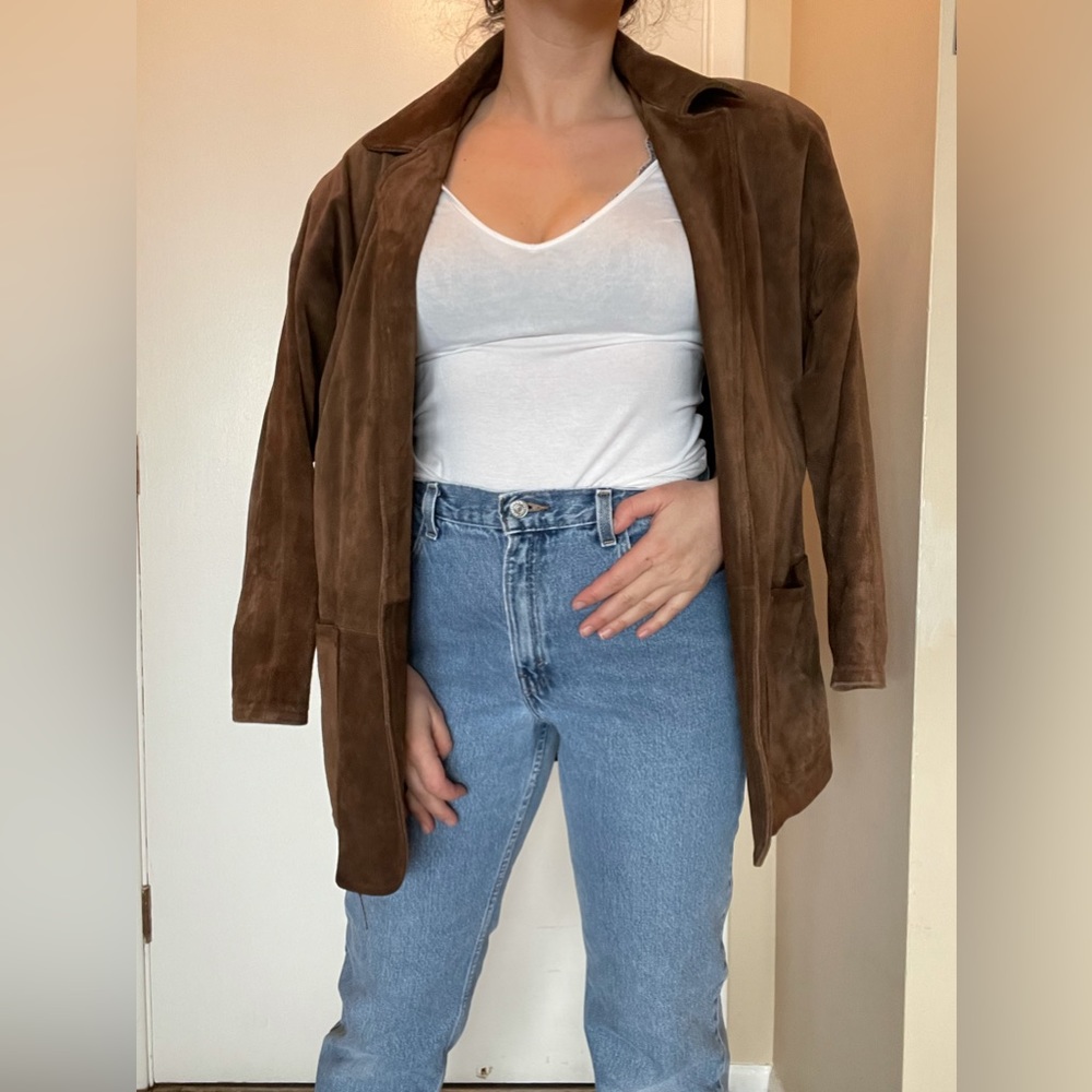 y2k - 90s VINTAGE suede brown heavy leather jacket- made in Argentina